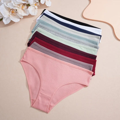 5PCS Women's Cotton Panties Sexy Low Waist Briefs Striped Underpants Female Comfortable Stretch Lingerie Ladies Soft Underwear.
