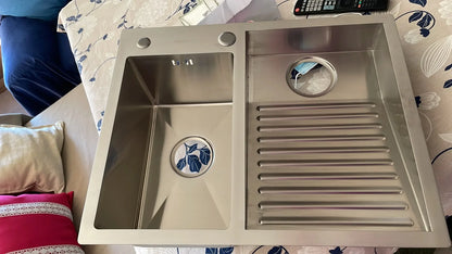 304 Stainless Steel Manual Kitchen Sink Single Bowl Above Counter Or Undermount Set WitWashboard Dispensor Dainer 60x48cm