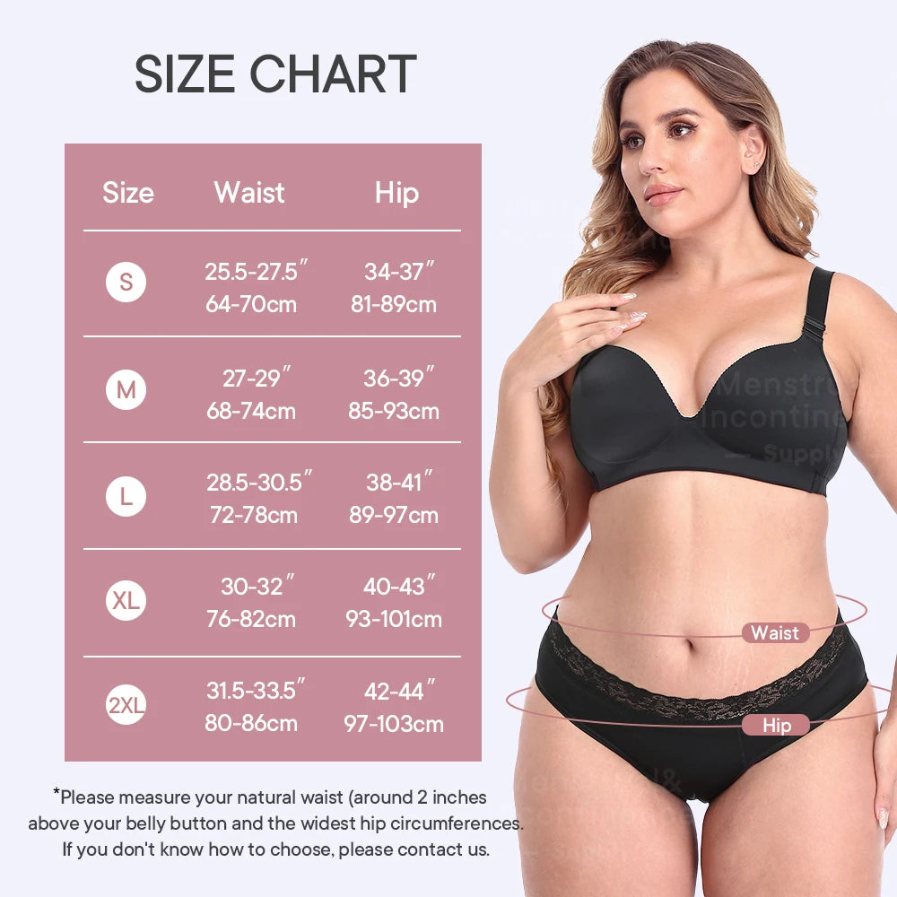 Mid-Waist Period Underwear for Women 4-Layer Anti-Leakage Super Absorbent Menstrual Panties for Daily Use Sports.