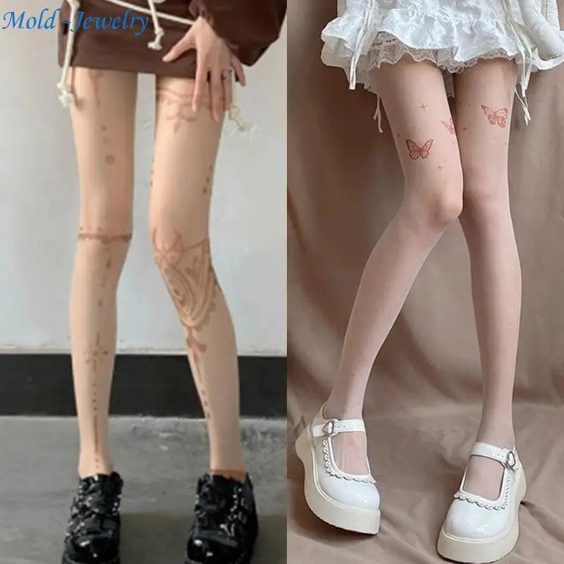 69HB Women Butterfly Stripe Pantyhose JK Sweet Thin Silky Tights Stockings.