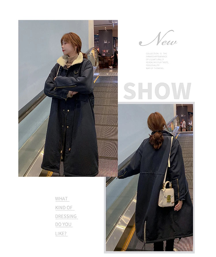 Daunen-Baumwoll-Parkas-Jacke für Damen, mittellang, über dem Knie, 2025, neue koreanische lockere Mode, Winter, gepolstert, weiblich, verdickt.