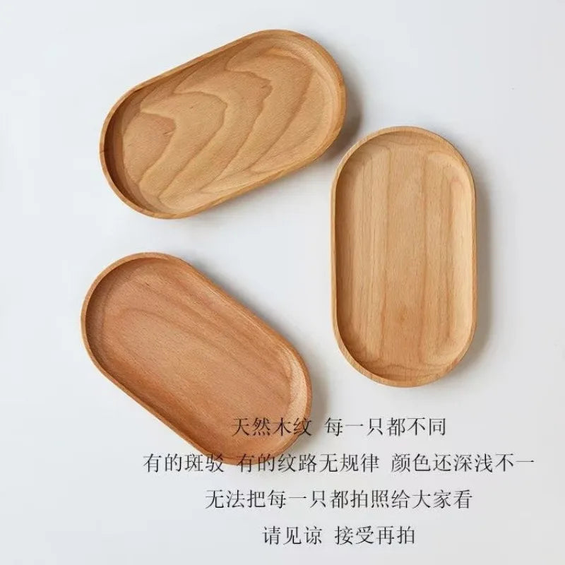 Japanese Acacia wooden tray rectangular dinner plate heat insulation solid wood grain oval bread.