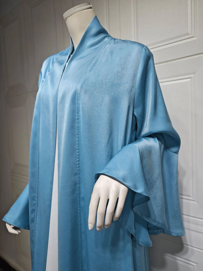 Eid Ramadan Open Abaya Dubai Luxury Elegant Ruffle Sleeve Solid Color Shawl Cardigan Kebaya Kaftan Robe Clothing Caftan Femme