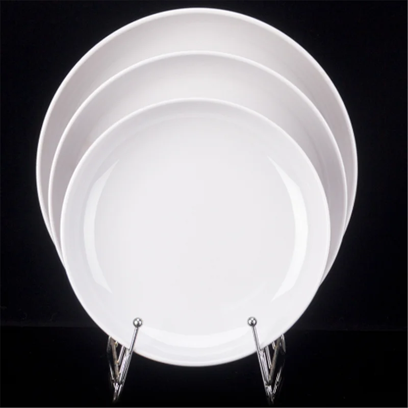 Deep Round Melamine Dinner Plates White Hotel Serving Tray Table Dishes Imitation Porcelain Dishes to Eat Kitchen Dining Sets.