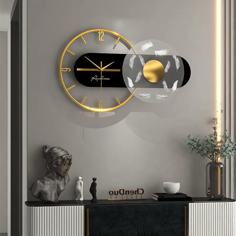 60x36cm Große Wanduhr Moderne Design Feder Luxus Licht Stille Metall Wand Uhr Home Decor Wohnzimmer esszimmer Uhren