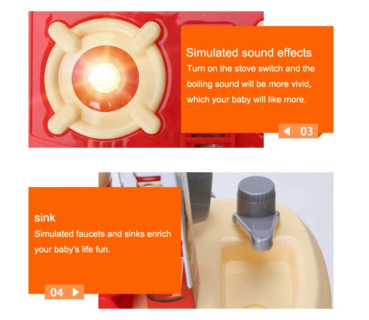 Dining Table for Pretend Food Kitchen Toys for Kids Ages 3-8,Play Kitchen Accessories W/Real Sounds Light, for Boys, Girls.