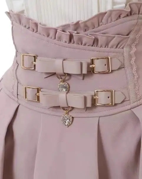 Sweet Lolita Jirai Kei High Waist Skort - Double Bow Buckle Short Skirt for Women Japanese Y2K Kawaii Fashion Summer Casual.