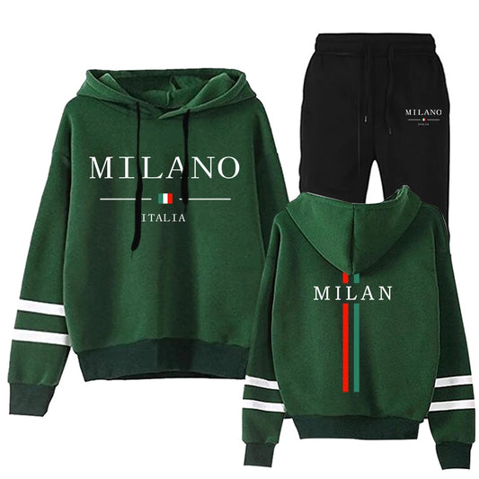 Italy Milan Damen-Trainingsanzug mit Kapuze, Sweatshirts und schwarze Jogginghose, hochwertige Damen-Freizeit-Sport-Outfits, modische Streetwear