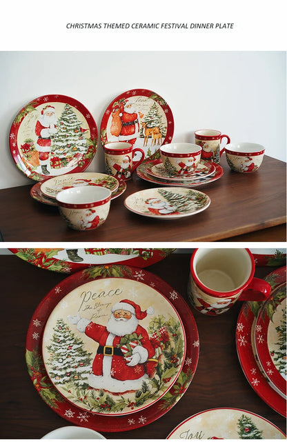 Christmas Themed Ceramic Dinner Plates Tableware Set Underglaze Color Process Coffee Cup Soup Bowl Santa Claus Steak Plate.