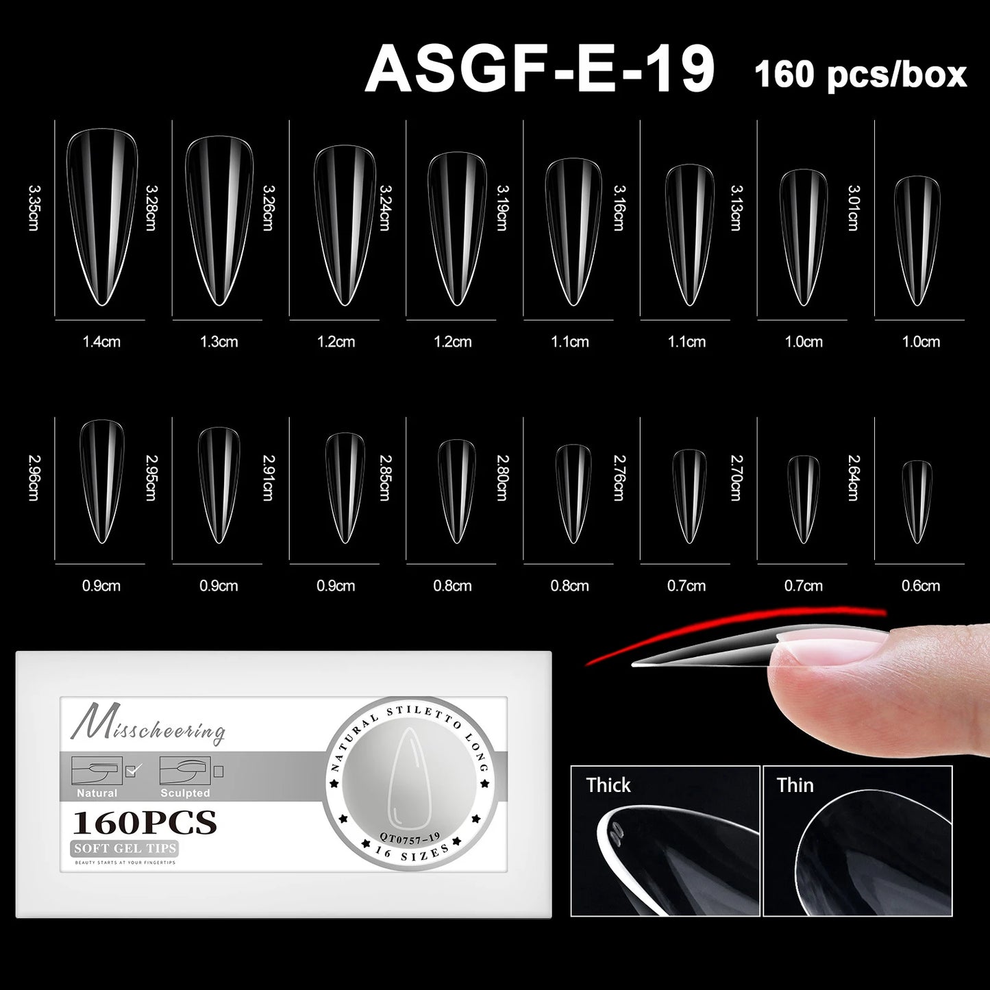 16 Sizes Curved Arch Full Cover False Nail Tips Soft Gel Press on French Almond Capsules Coffin Artificial Fake Nails Extension