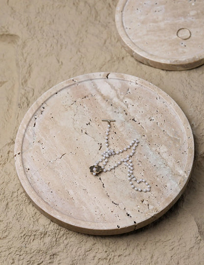 Minimalism Marble Tray for Perfume Candles Jewelry Travertine Stone Vanity Tray for Dresser Countertop Coffee Table Serving.