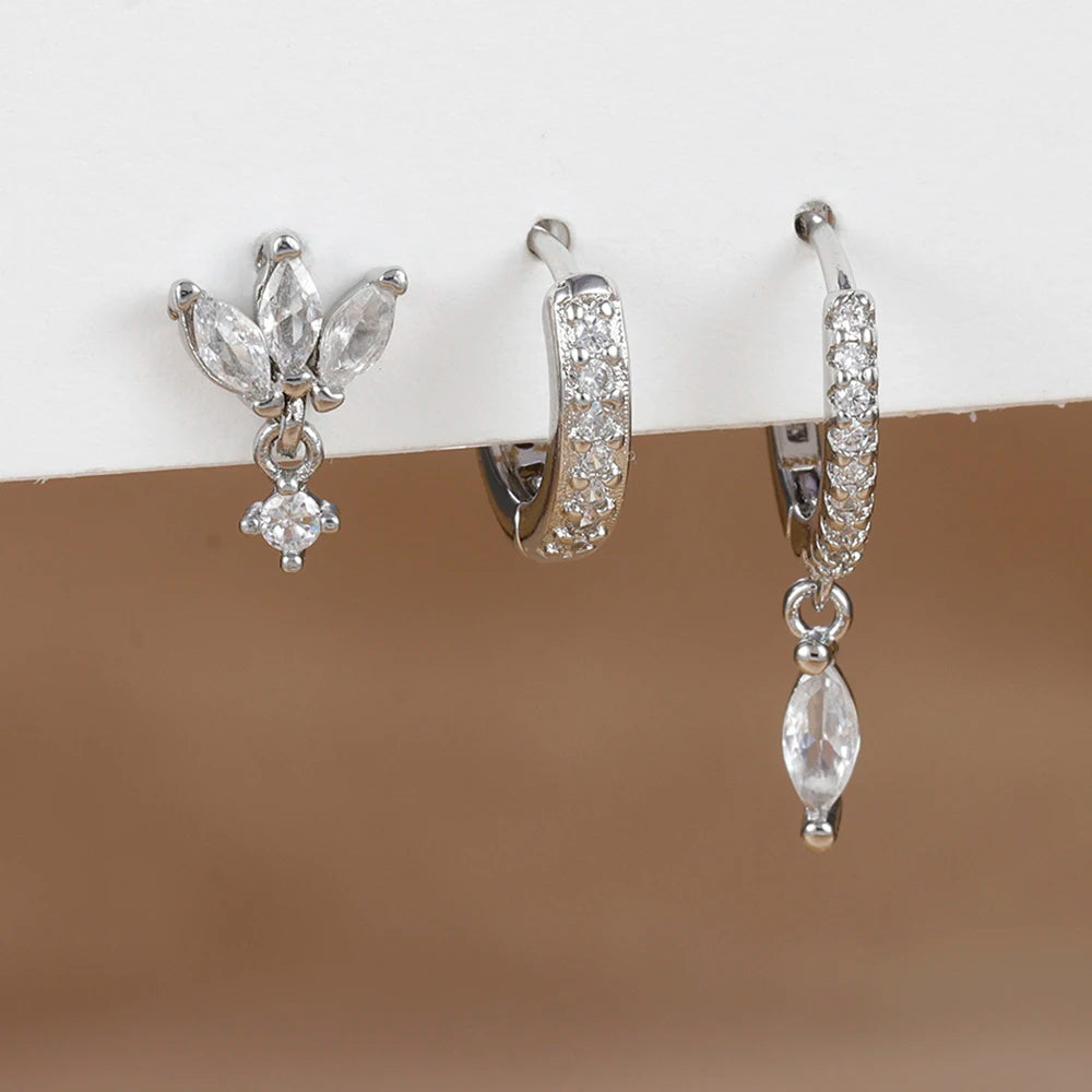 3PCS Fashion Horse eyes Pendant Piercing Earrings Set For Women Stainless Steel Zircon Ear Studs Earring Trendy Jewelry aretes.