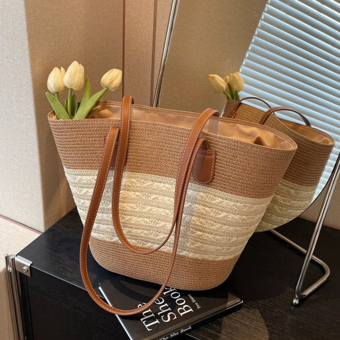 Straw bag bag women's summer inswind 2024 new beach seaside outdoor travel vacation large capacity shoulder bag.