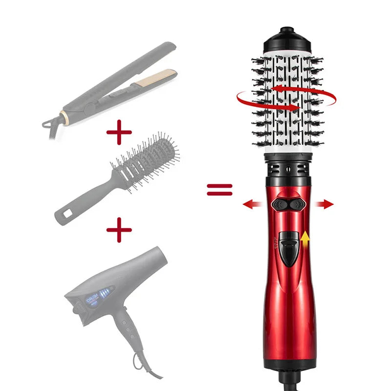 Hot Air Brush Design 3-In-1 Rotating Electric Hair Straightener Curling Comb Roller One-Step Electric Ion Hair Brush.
