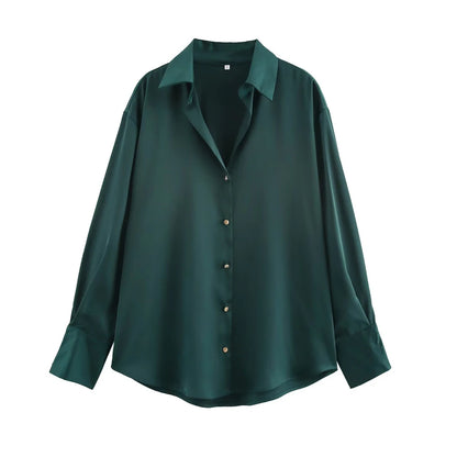 Women's Chic Lapel Collar Blouse Long Sleeve Button-Up Fashion Flowing Top Elegant Female Shirt Office.