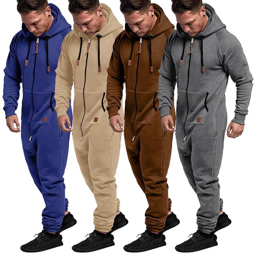 New Custom 3D Full Design Jumpsuit Pajamas Long-sleeved sports pants solid color splicing casual sweater men's zipper hoodie.