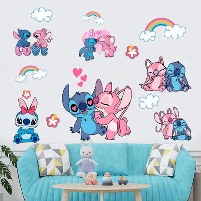 Cartoon Lilo & Stitch Rainbow Wall Stickers For Kid's Room Kindergarten Living Room Bedroom Wall Decoration Animated Poster.