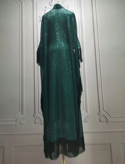 Ramadan Eid Tassel Sequin Batwing Abaya Dubai Women Islam Muslim Maxi Kaftan Dresses Kebaya Caftan Marocain Robe Femme Musulmane.