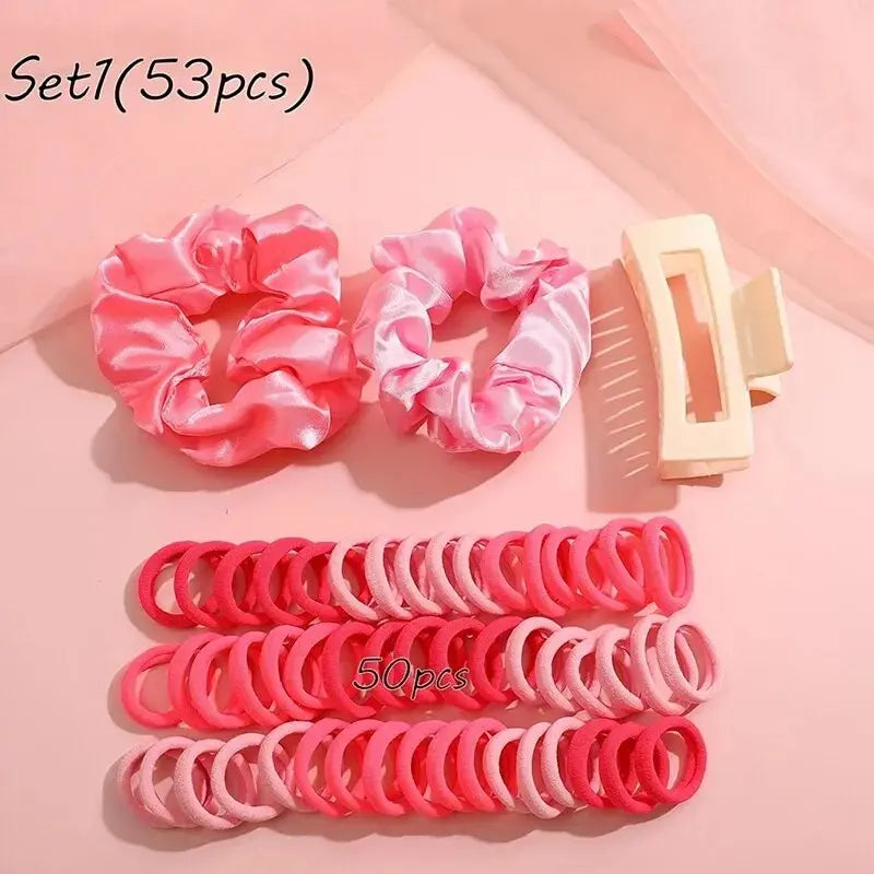 53-163Pcs Dopamine Fashion Elastic Colorful Band Hair Circles Flower Shaped Hair Accessory Grip For Women Daily Party Gift.