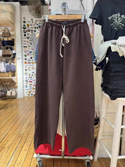 Solid Drawstring Straight Sweatpants Women Autumn High Waist Soft Cotton Trousers Casual Vintage Streetwear Sport Long Pant Y2k