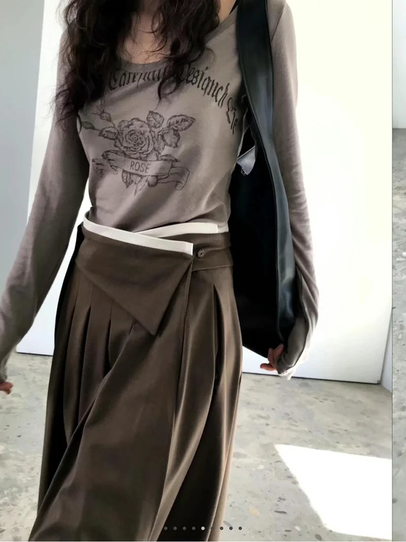 Elegant Pleated Midi Skirt Women Fashion Patchwork Asymmetrical Skirts Summer Office Ladies Korean Casual Design A Line Faldas.