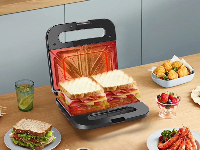 Aigostar - Toaster for 2 Sandwiches, Toaster Plate with Non-Stick Ceramic Coating, Automatic Temperature Control 180-200°C, Indi.