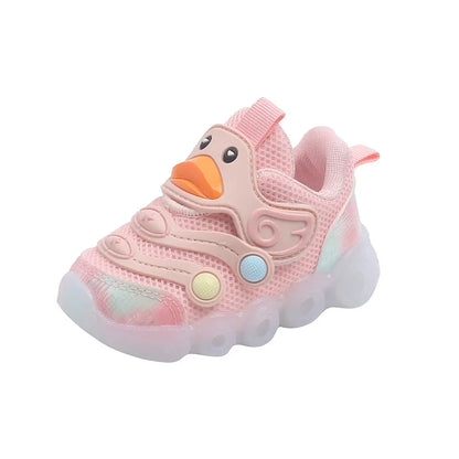 Children Led Casual Shoes Cute Cartoon Duck Sneakers Toddler Glowing Tennis Shoes Boys Girls Breathable Mesh Sports Shoes Sapato.
