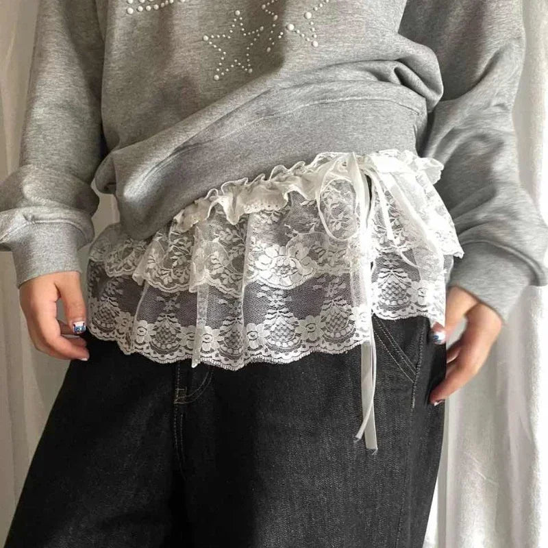 2025 Spring Summer Women Y2K Korean Lace Mini Layered Skirt Streetwear Lace Up Ruffles Harajuku High Waist Pleated Ladies Skirts.