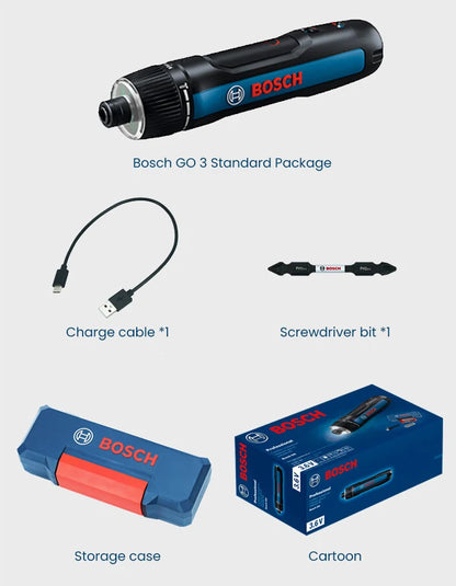 Bosch GO 3 Elektroschrauber-Set, 3,6 V, 5 Nm, kabellose Mini-Handbohrmaschine, wiederaufladbarer Schraubendreher, Bosch Multifunktions-Elektrowerkzeug