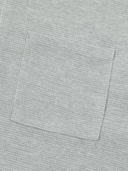 Men's Waffle Check Stand-Up Collar Semi-Casual Business Suit Two-Piece Set Button-Down Top with Comfortable Trousers