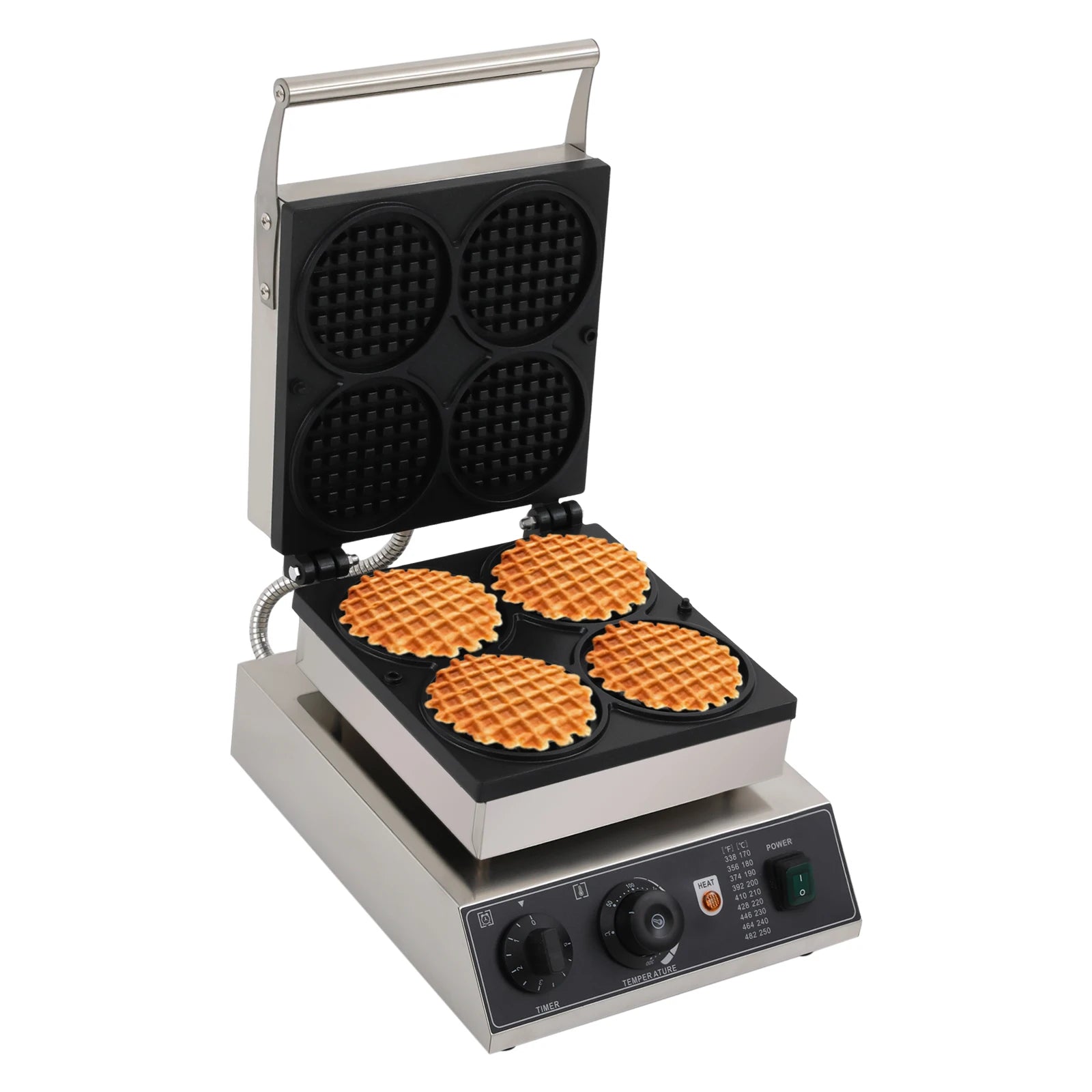 1750W Round Grid Non-Stick Waffle Maker 220V Temperature Adjustable Stainless Steel Waffle Baker Machine for Home Dessert Stores.