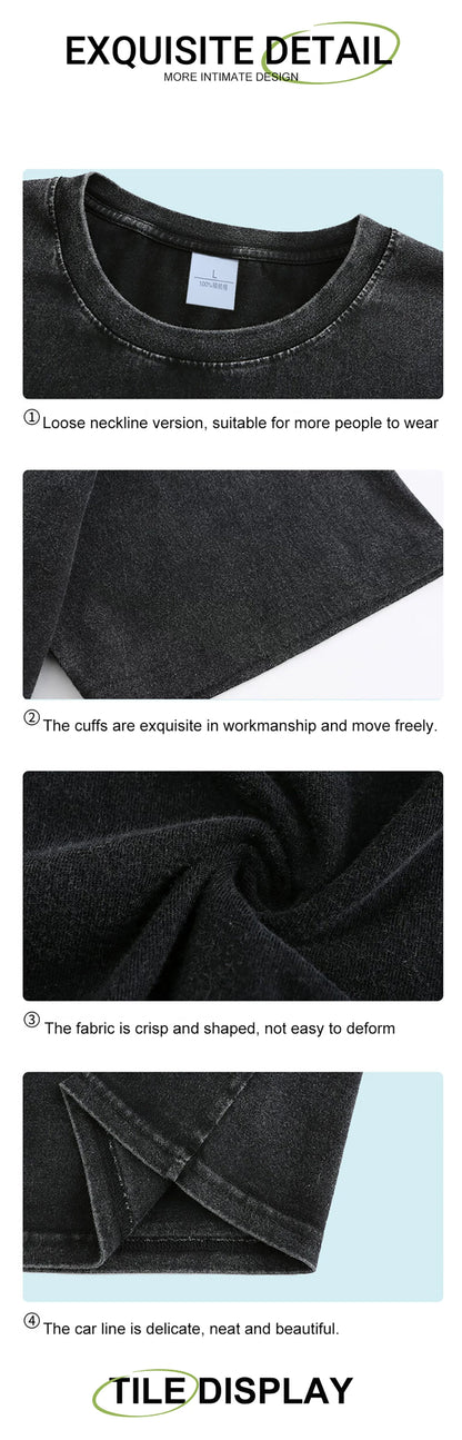 American Style Retro Heavyweight Solid Color Short Sleeved T-shirt Men Women Summer Street Trendy Washed Old Oversized Clothes.