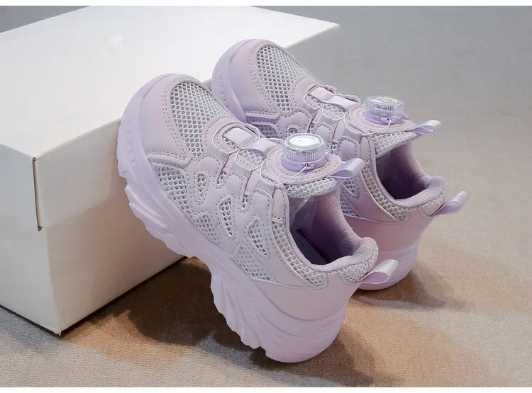 Kids Running Shoes Rotating Button Children Sports Shoes Mesh Breathable 2025 Brand New Children Sneakers Thick Comfortable.