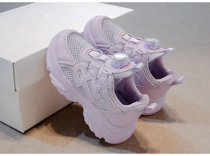 Kids Running Shoes Rotating Button Children Sports Shoes Mesh Breathable 2025 Brand New Children Sneakers Thick Comfortable.