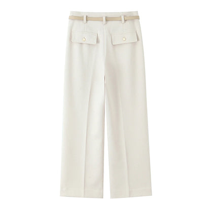 HH Women Solid Pant Set Long Sleeve O-Neck Double-Breasted Blazers+High Waist Chain Matching Side Zipper Trousers Sets