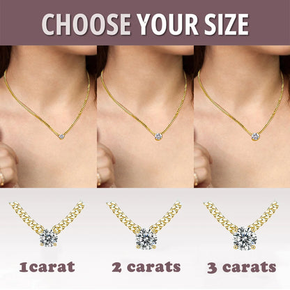 1ct 2ct 3ct Moissanite Cuban Chain Pendant Necklace - Elegant Design in 18K Gold Plated S925 Sterling Silver for Women.