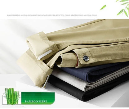 Thin Men Bamboo Summer Pants Casual High Quality Business Classic Fashion Stretch Slim Formal Straight Trousers Black Gray Khaki.