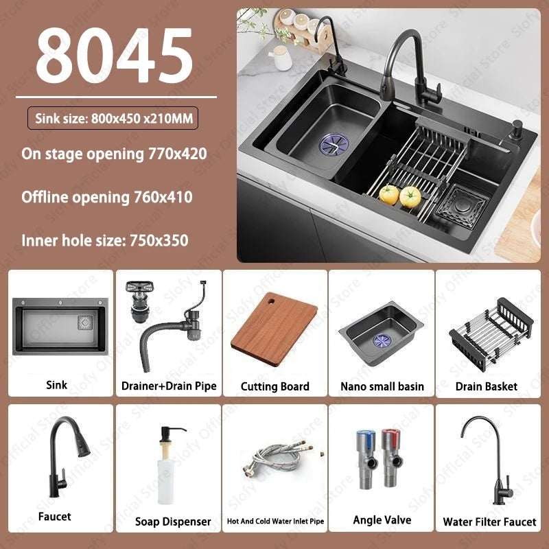 Multifunctional Kitchen Sink Large Capacity Single Bowl Stainless Steel Sink Vegetable Workstation With Faucet Drain Accessories