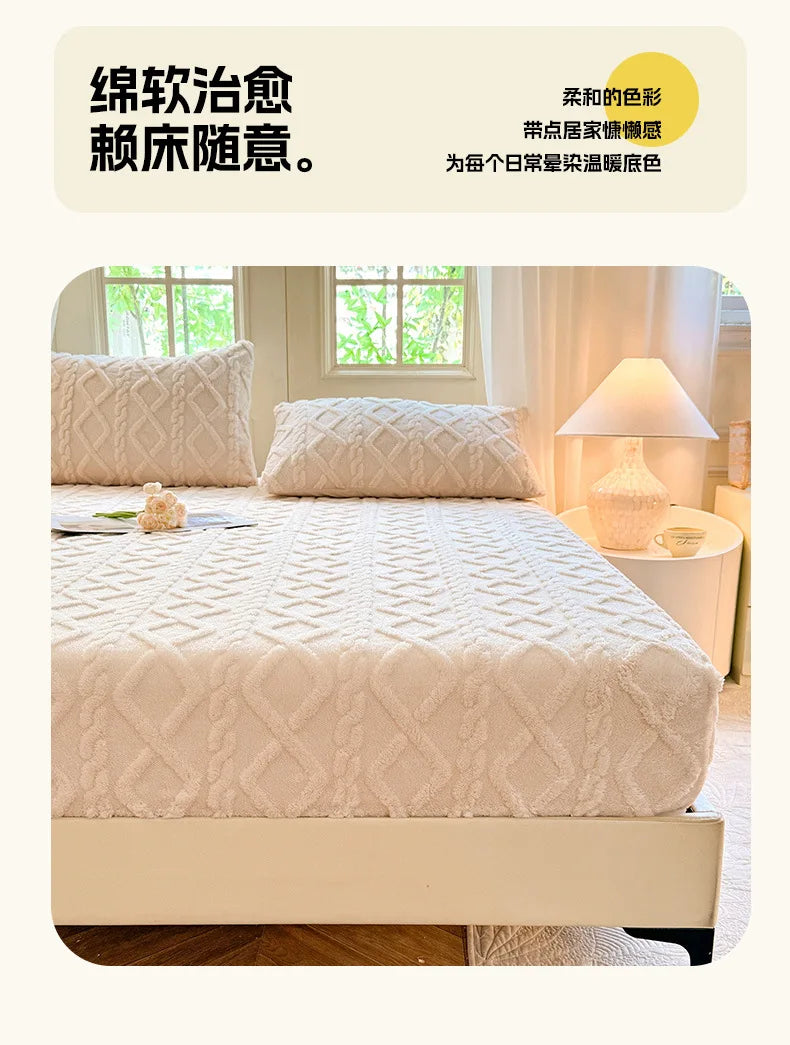 Flannel Fleece Bed Sheet for Winter Warm Sabanas Cama Matrimonial Coral Fleece Fluffy Fitted Sheets For Double Beds Sheets 3 Pc.