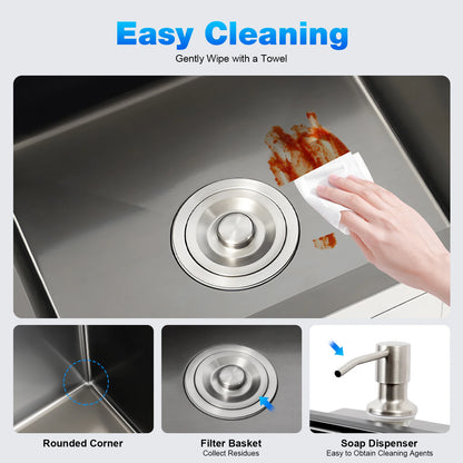 Drop-In-Küchenspüle mit Doppelschüssel, 78 x 43 x 22 cm, Nano-beschichtetes Edelstahl-Küchenspülbecken mit Seifenspender/Abflussset/Überlauf