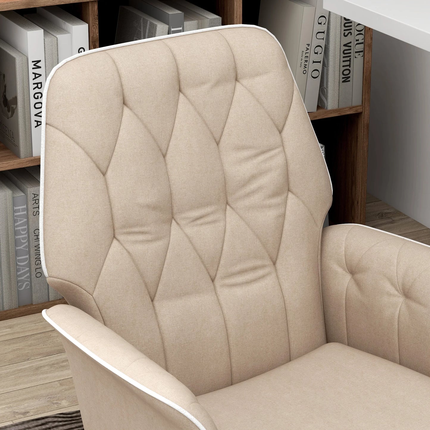 Moderner Bürostuhl mit Schaukelfunktion, höhenverstellbar, gepolsterter Stuhl bis 120 kg, beige für angenehmes Arbeiten