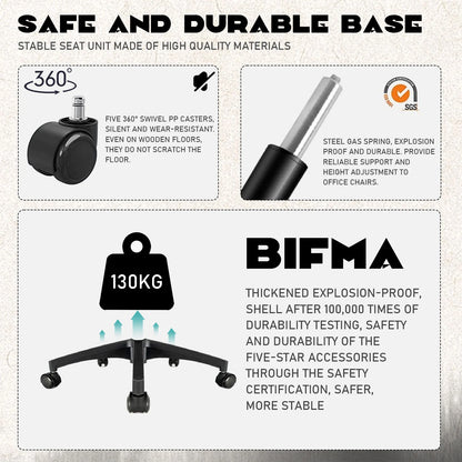Durrafy Ergonomischer Bürostuhl, Schreibtischstuhl mit verstellbaren Armlehnen, Gaming-Stuhl, Netz-Bürostühle, Schwarz