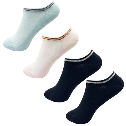 4 Pairs Cotton Women's Boat Socks No Show Socks Set for Lady White Invisible Cotton Socks Pack Pink Black Breathable Summer