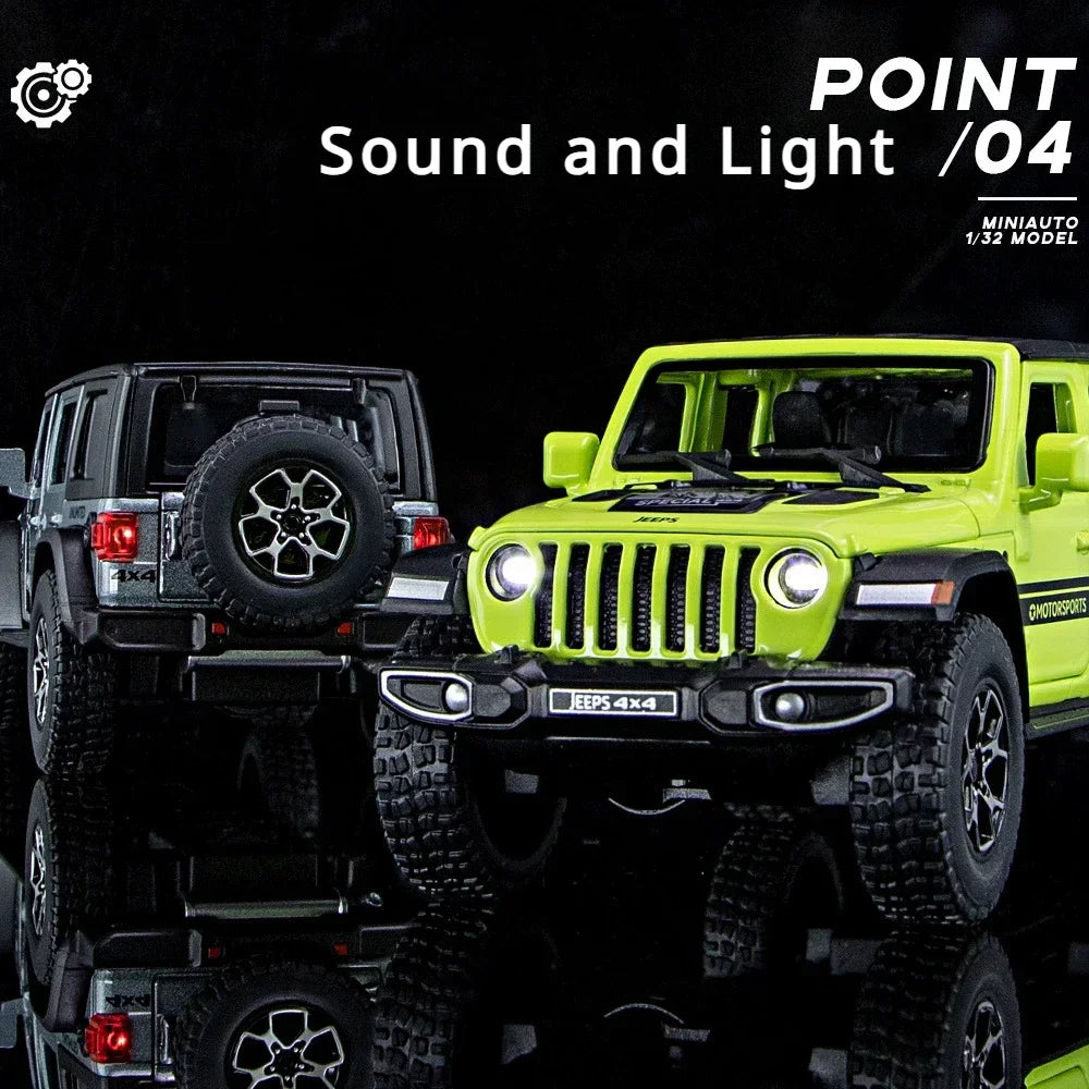 1:32 Jeep Wrangler Rubicon Off-road car Alloy Model Car Toy Diecasts Metal Casting Sound and Light Car Toys For Children Vehicle.