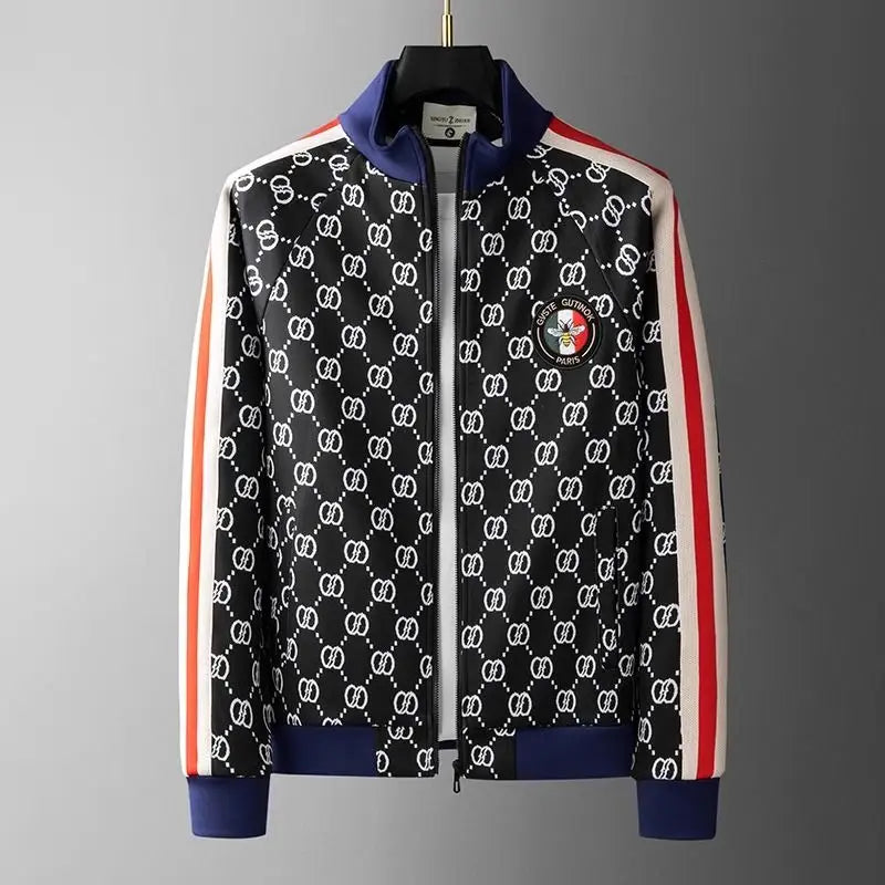 European Station Men's High-end Plaid Sports Casual Pants Set Ruffian Handsome Jacket Sweater Two-piece Set.