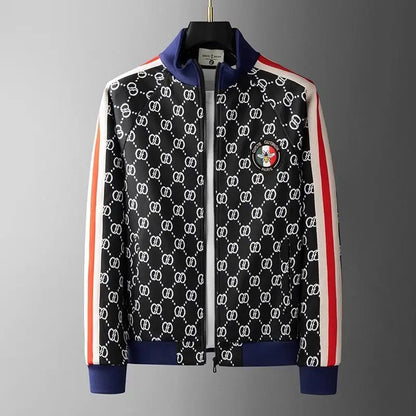 European Station Men's High-end Plaid Sports Casual Pants Set Ruffian Handsome Jacket Sweater Two-piece Set.