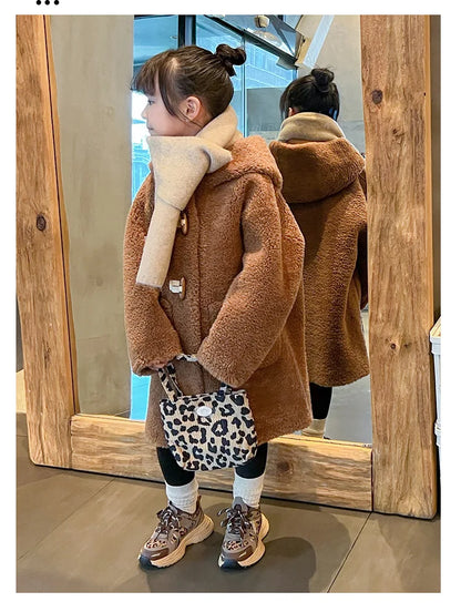 Children's Sneakers Autumn Winter Boys Sport Shoes Girls Plush Warm Casual Cotton Shoes Studnet Leopard Print Anti Slip Sneakers.