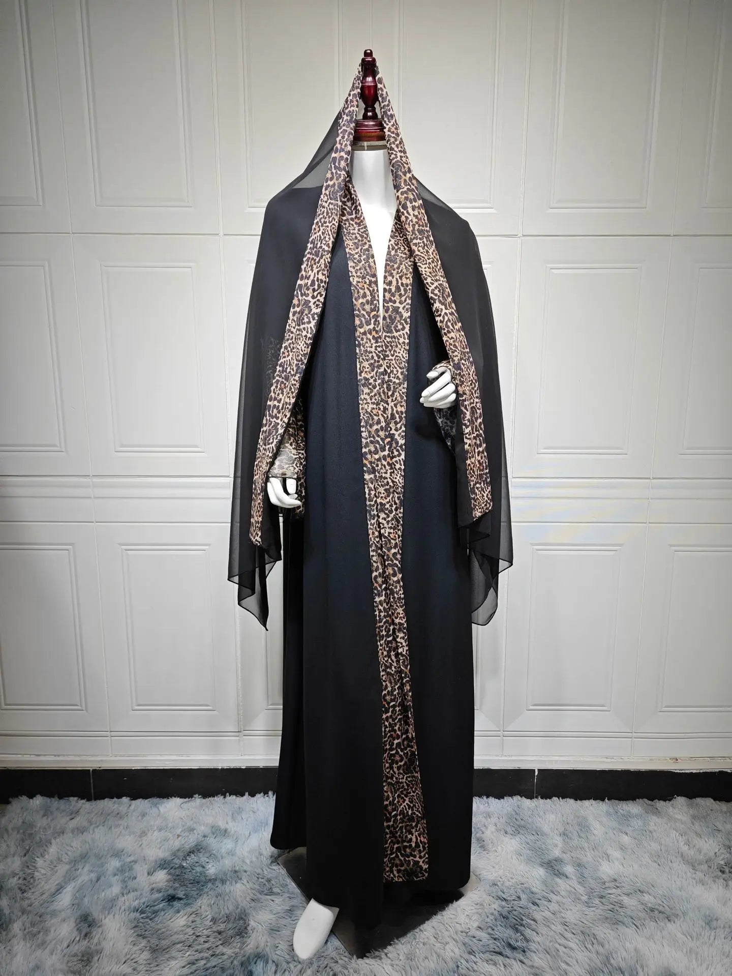 Eid Women Muslim Abaya Leopard Cardigan with Scarf Dress 2025 Vestidos Largos Caftan Robe Jalabiya Ramadan Morocco Dubai Kaftan.