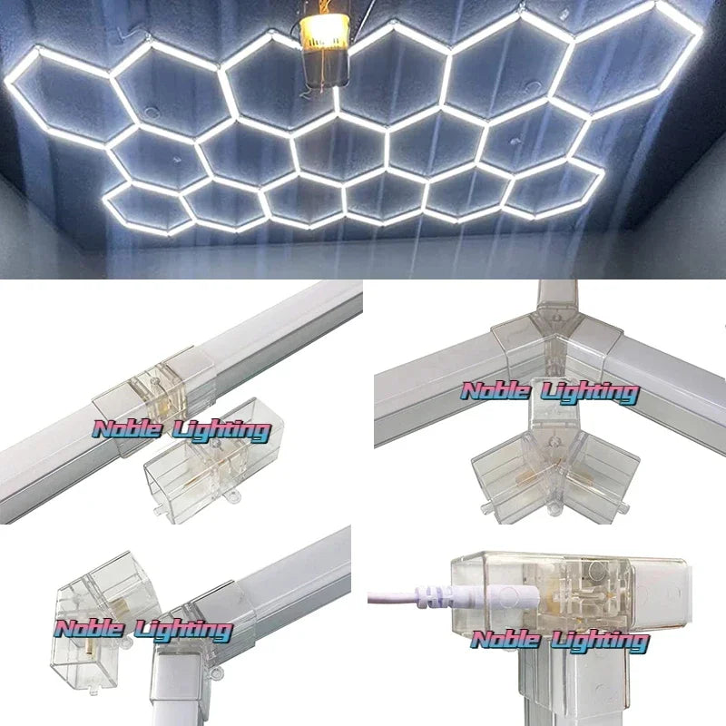 LED Garage Ceiling Hexagon Light Connector Honeycomb Detailing Car Auto Body Repair Wash Station Workshop Tube Light Customized.
