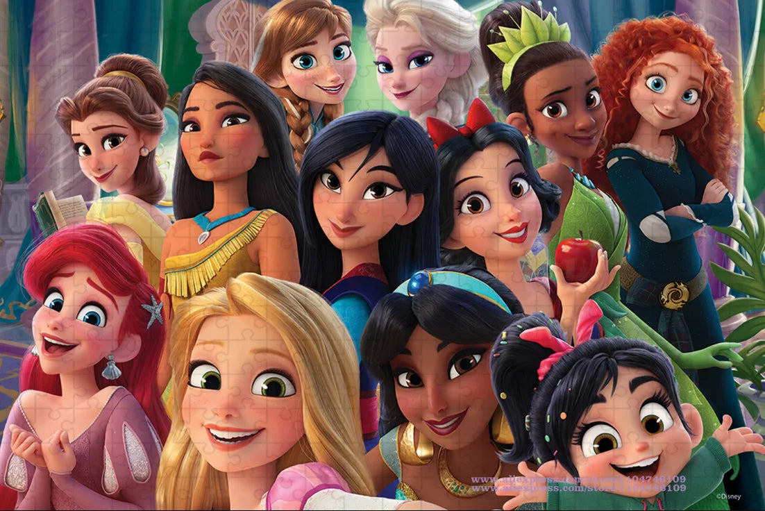 Disney Princess Puzzle Elsa Ariel Snow White Jigsaw Puzzles for Girl Children's Educational Toys Diy Gift108/200/300/500/1000Pcs.